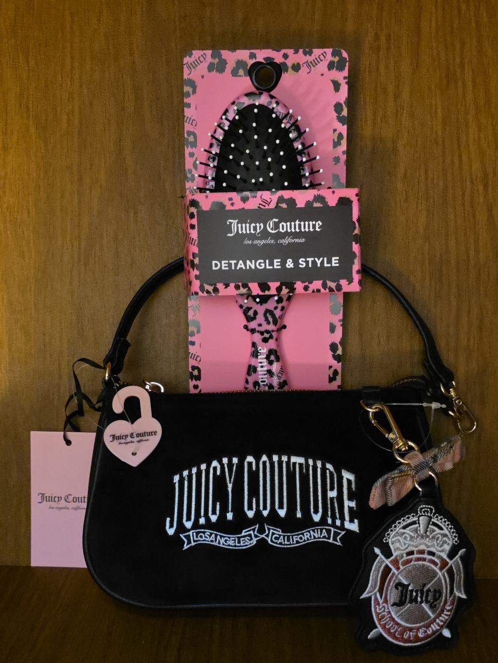 NWT Juicy Couture 2-Piece Travel Vanity Set - Black Shoulder Bag & Pink Cheetah